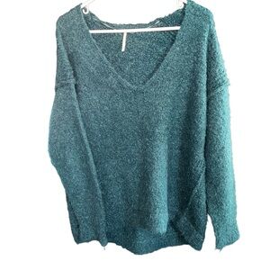 Free People Lofty V-Neck Sweater XS Oversized Chunky Knit Green